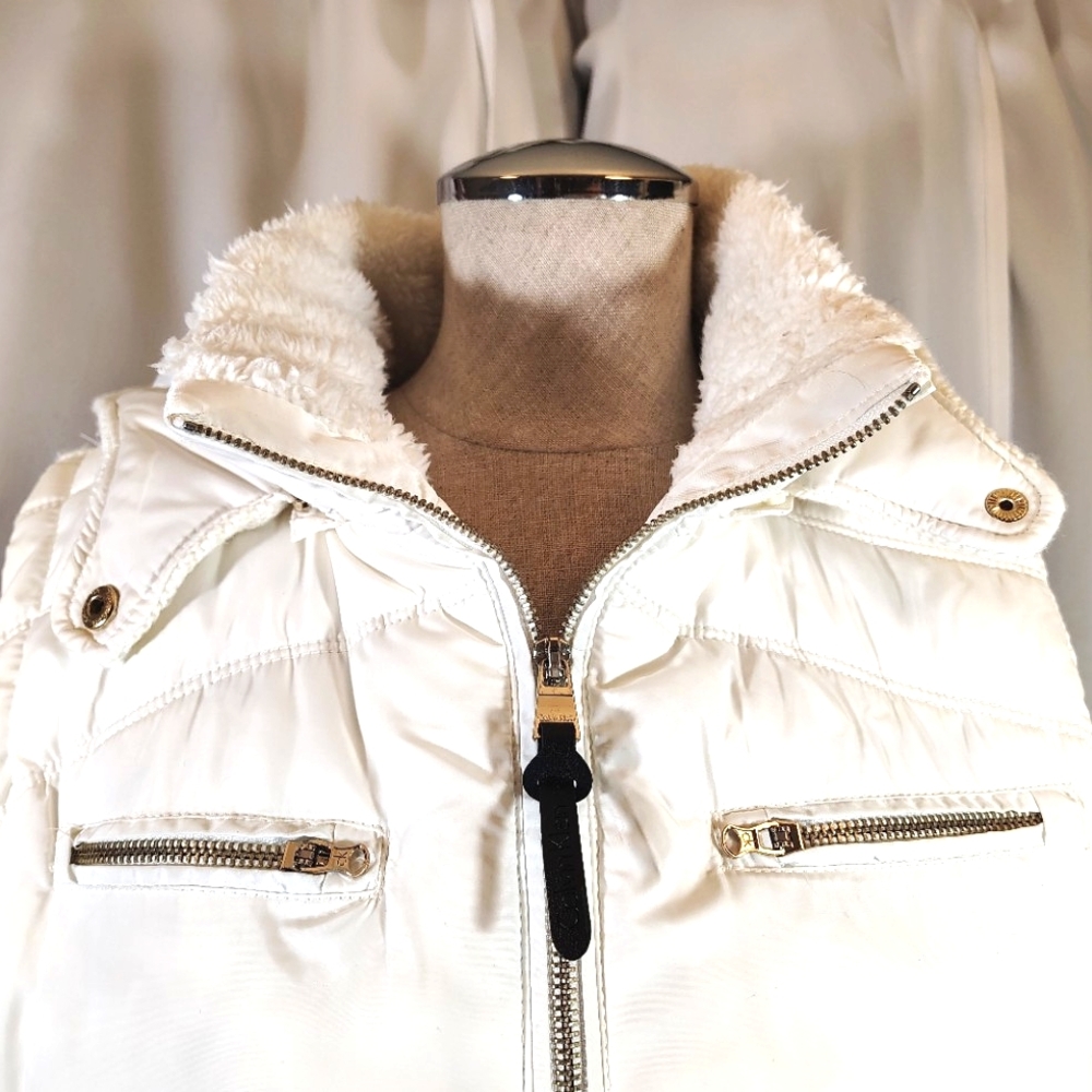 Calvin Klein TAG Puffer Vest, Women Ivory, Hood,Gold ZipUP+Pckts,Collar, XL - Picture 5 of 16